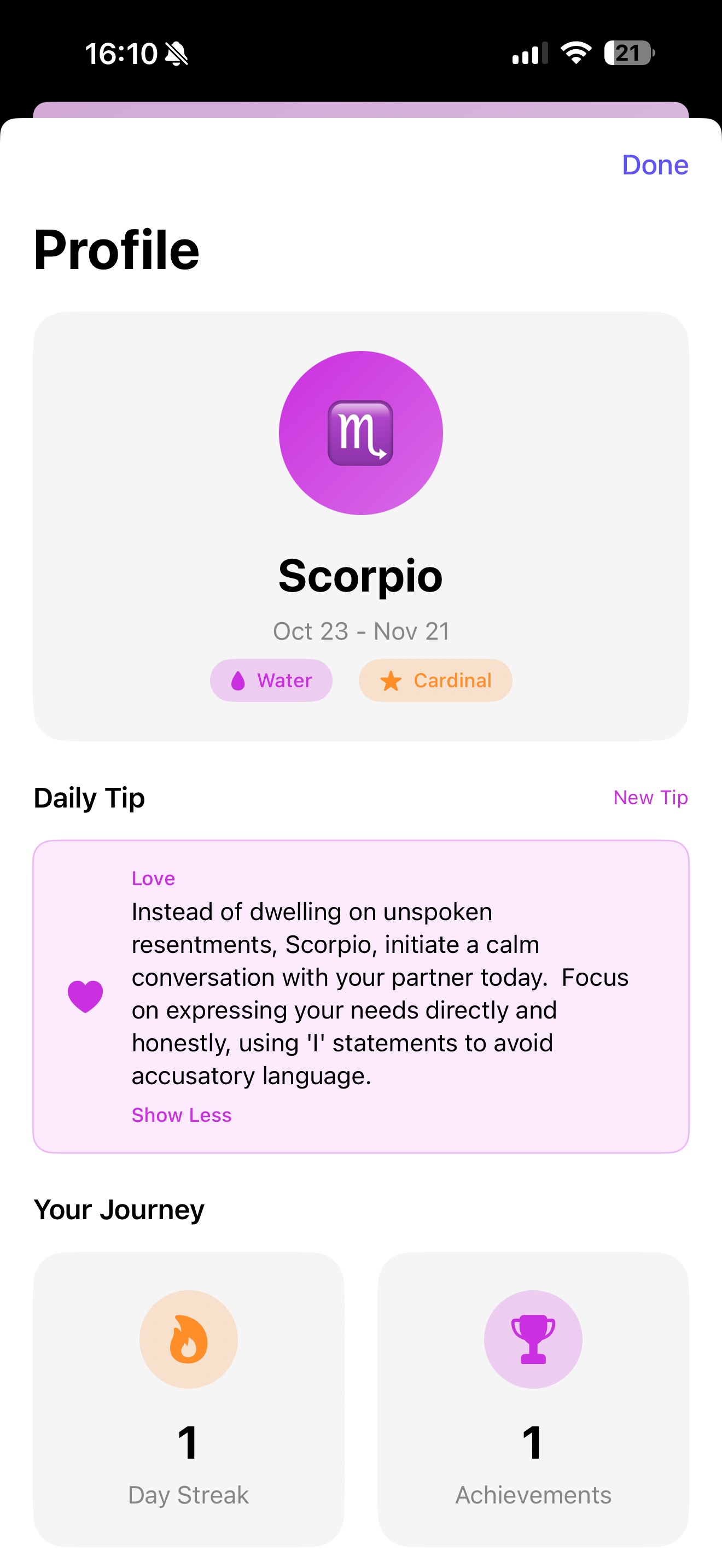 Creating zodiac profile with birth information